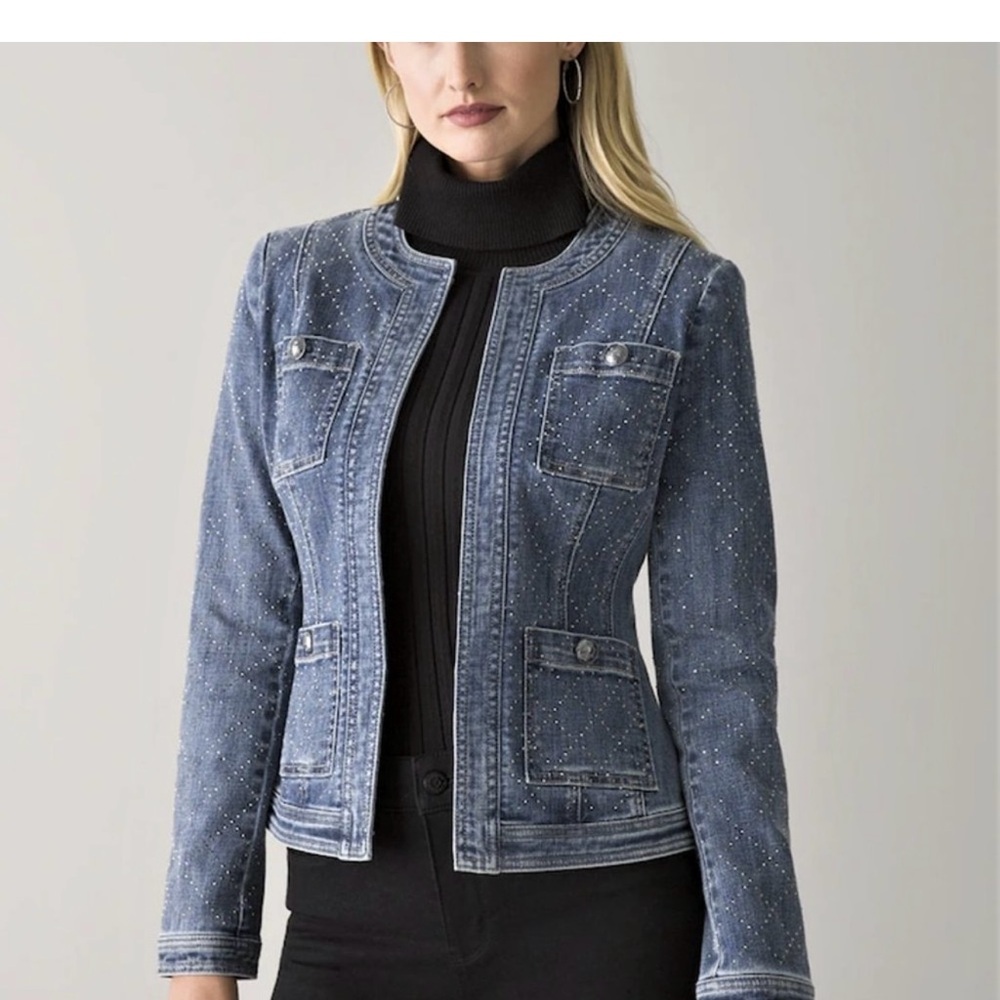 WHBM Embellished Women's Blue Denim Jacket